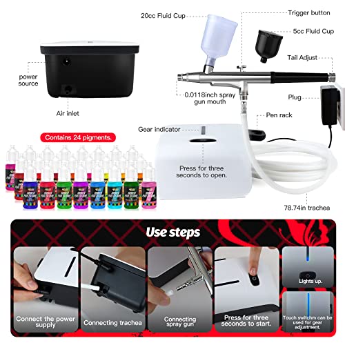 FUTEBO Cake Airbrush Decorating Kit with Compressor: Futebo Cookie Airbrush Kit with 24 Vivid Airbrush Liquid Food Colors, Decorate Cakes, Desserts or Other Baking Food(Color: White) - Image 3