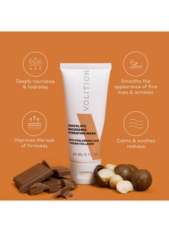 VOLITION Volition Chocolate Macadamia Hydrating Face Mask - Nourishing Facial Mask with Hyaluronic Acid, Peptides & Vegan Collagen - Cocoa Extract Face Mask (60ml / 2 fl oz)  - Image 3