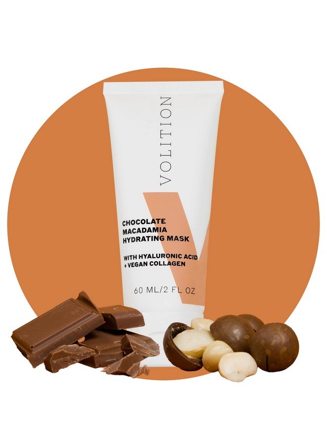 VOLITION Volition Chocolate Macadamia Hydrating Face Mask - Nourishing Facial Mask with Hyaluronic Acid, Peptides & Vegan Collagen - Cocoa Extract Face Mask (60ml / 2 fl oz)  - Image 1