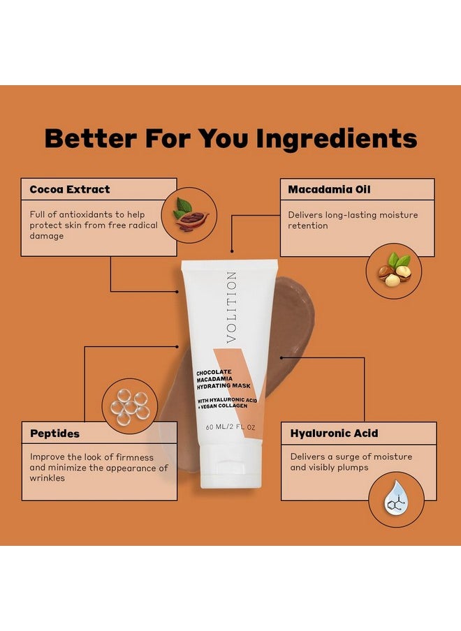 VOLITION Volition Chocolate Macadamia Hydrating Face Mask - Nourishing Facial Mask with Hyaluronic Acid, Peptides & Vegan Collagen - Cocoa Extract Face Mask (60ml / 2 fl oz)  - Image 2