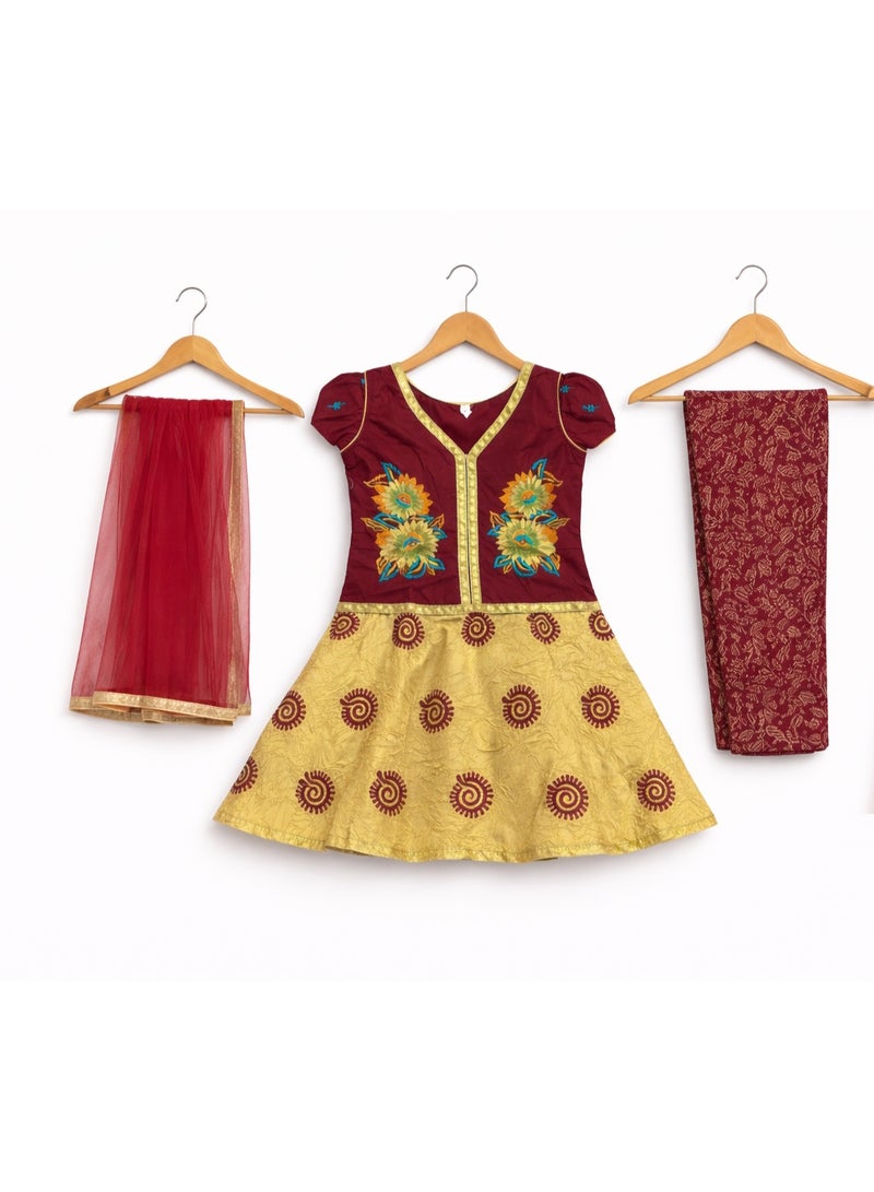 جوليتي إل إل سي طقم ملابس تراثية للبنات (4–5 سنوات) | فستان مع بنطال وشال – طقم من 3 قطع للمناسبات والاحتفالات - Image 2
