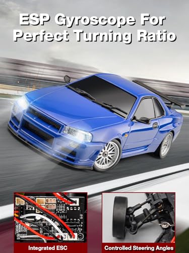 SVERTIBO LD1899 118 Scale RC Drift Car GTR R34 24GHz RWD Mini Model Car with Gyro Alloy Body Shell Racing Cars for Adults Toys SilverBlue - Image 4