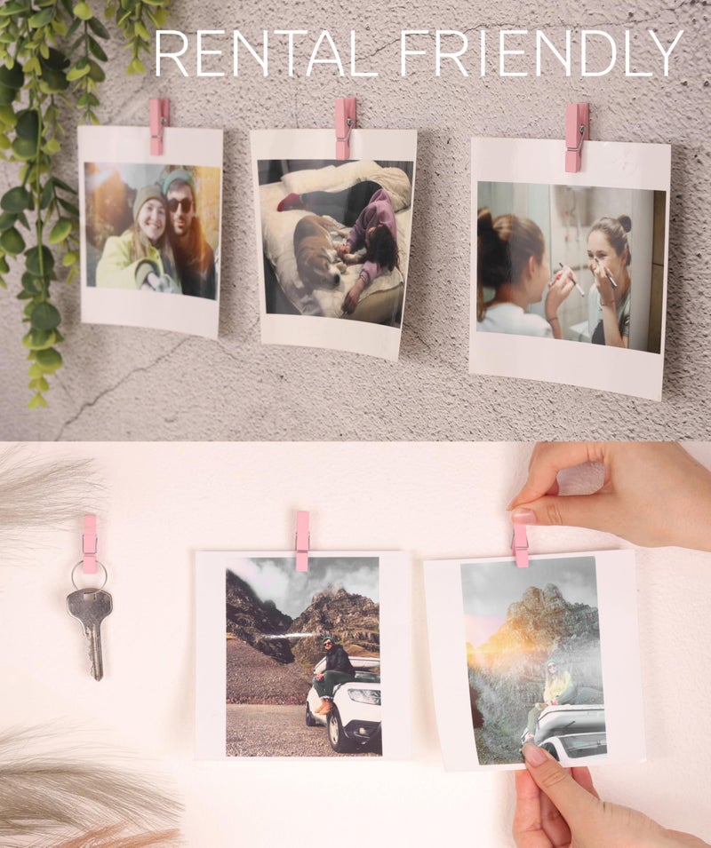 Toros.Store 20 Pack Mini Self Adhesive Clips for Pictures - Wood Clip Photo Holders for Wall  Photo Cards Hanging Display Board & Picture Boards  Artwork Photos Holders Hangers Room Decor (Pink) - Image 4