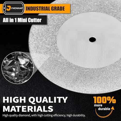 Junchamp 5Pcs 60mm Diamond Cutting Disc Cut Off Wheels with 5Pcs Mandrel 1/8'' Shank Stone Blade for Rotary Tool Drill Attachment Cutting Discs Polishing Glass Tiles Marble Plastic Jade - Image 3