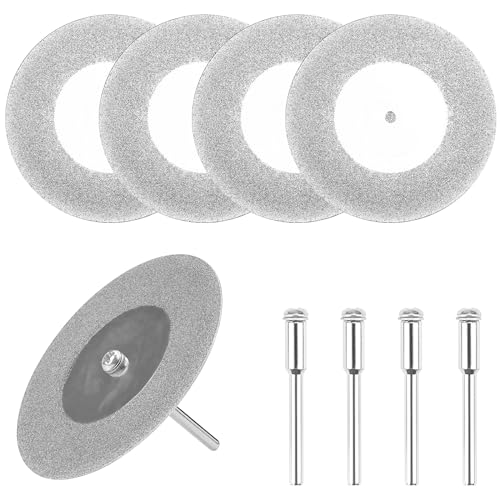 Junchamp 5Pcs 60mm Diamond Cutting Disc Cut Off Wheels with 5Pcs Mandrel 1/8'' Shank Stone Blade for Rotary Tool Drill Attachment Cutting Discs Polishing Glass Tiles Marble Plastic Jade - Image 1