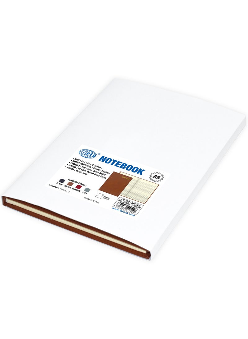 FIS Notebook Bonded Leather, Size A5, Italian Ivory Paper, 70 GSM, 196 Pages, 8 mm Ruled, Hard Cover, Colour Brown - FSNBHCA5IVBLBR - Image 5