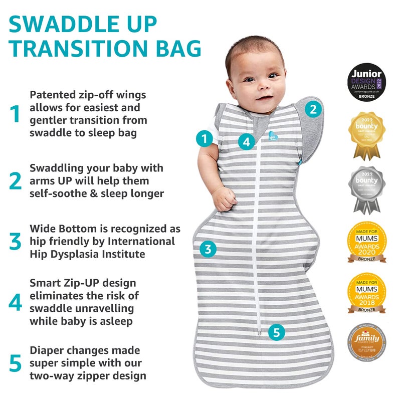 Love to Dream Swaddle Up Transition Swaddle, Patented Zip-Off Wings, Gently Help Baby Transition from Being Swaddled to Arms Free When Showing Signs of Rolling, 1.0 TOG, 13-19 lbs, White - Image 5