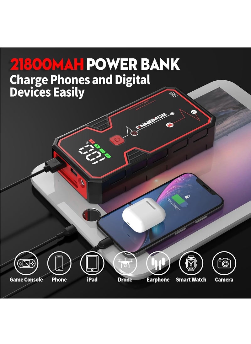 FNNEMGE - Car Jump Starter 4000A Peak Current, Battery Capacity 21800mAh 12V Jump Starter Battery Pack Supports 8L Gasoline Vehicle / 6.5L Diesel Engined Car, with USB Charge Output Port, LED Light, HD Large Screen. - Image 1