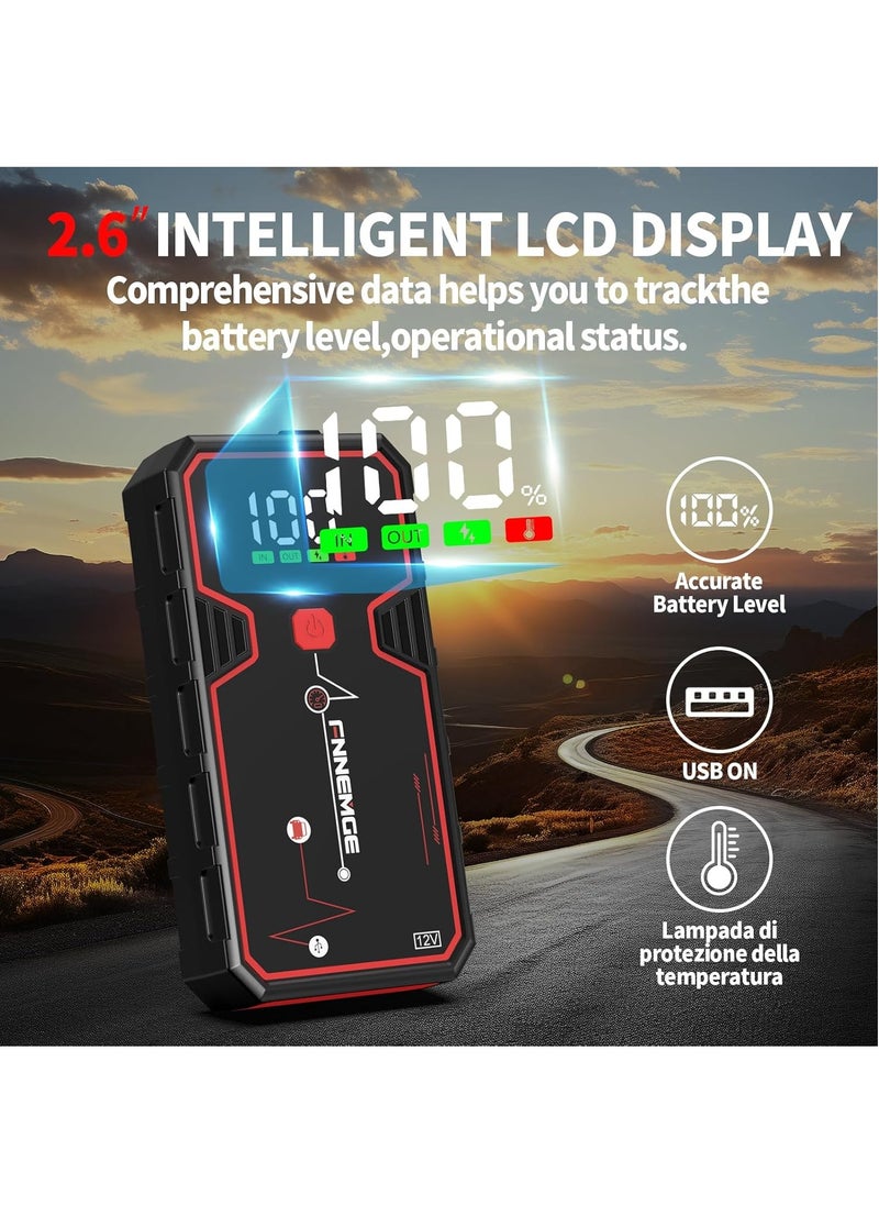 FNNEMGE - Car Jump Starter 4000A Peak Current, Battery Capacity 21800mAh 12V Jump Starter Battery Pack Supports 8L Gasoline Vehicle / 6.5L Diesel Engined Car, with USB Charge Output Port, LED Light, HD Large Screen. - Image 1