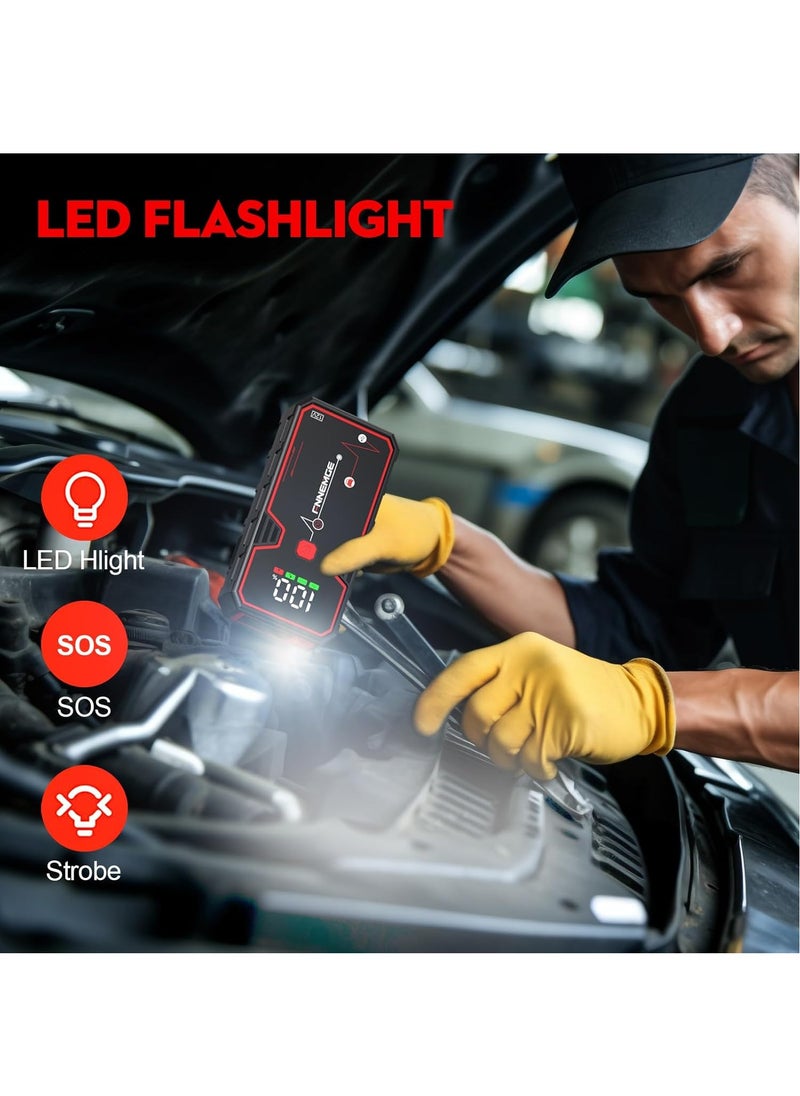 FNNEMGE - Car Jump Starter 4000A Peak Current, Battery Capacity 21800mAh 12V Jump Starter Battery Pack Supports 8L Gasoline Vehicle / 6.5L Diesel Engined Car, with USB Charge Output Port, LED Light, HD Large Screen. - Image 1