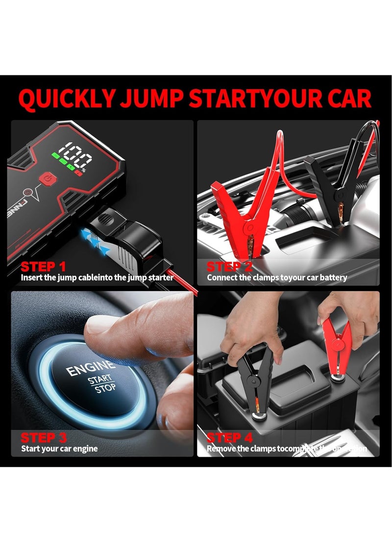 FNNEMGE - Car Jump Starter 4000A Peak Current, Battery Capacity 21800mAh 12V Jump Starter Battery Pack Supports 8L Gasoline Vehicle / 6.5L Diesel Engined Car, with USB Charge Output Port, LED Light, HD Large Screen. - Image 1