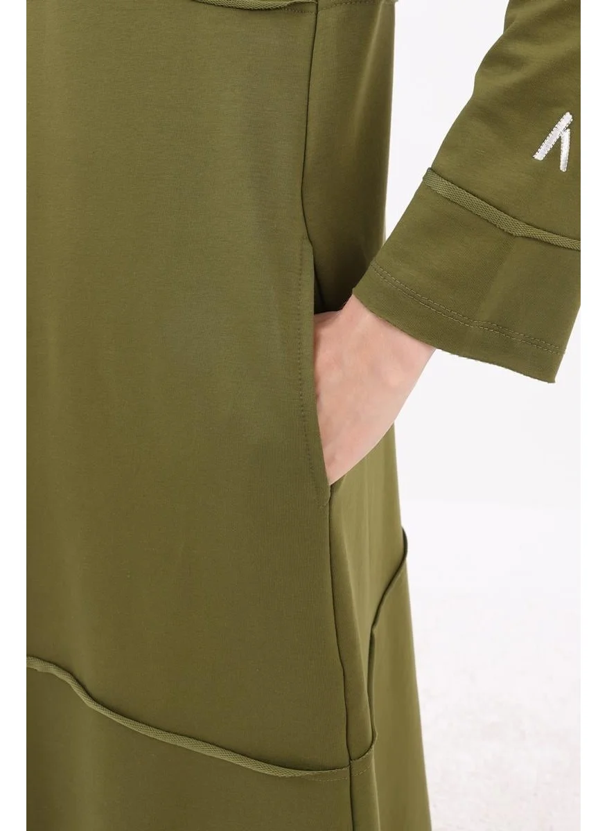 Allday Khaki-Hooded Zippered Cardigan