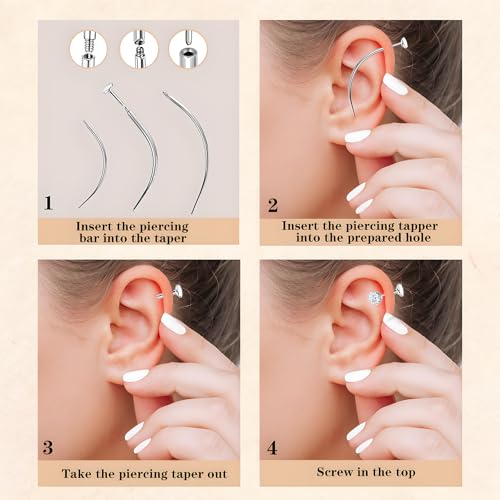 DOSAKEIKO 12 PCS Piercing Taper Tool Set Professional Stainless Steel Piercing Tools for Changing Jewelry Includes 14G/16G/18G/20G Straight and Curved Needles Suitable for Ear/Nose/Lip/Eyebrow/Tongue/Navel - Image 4