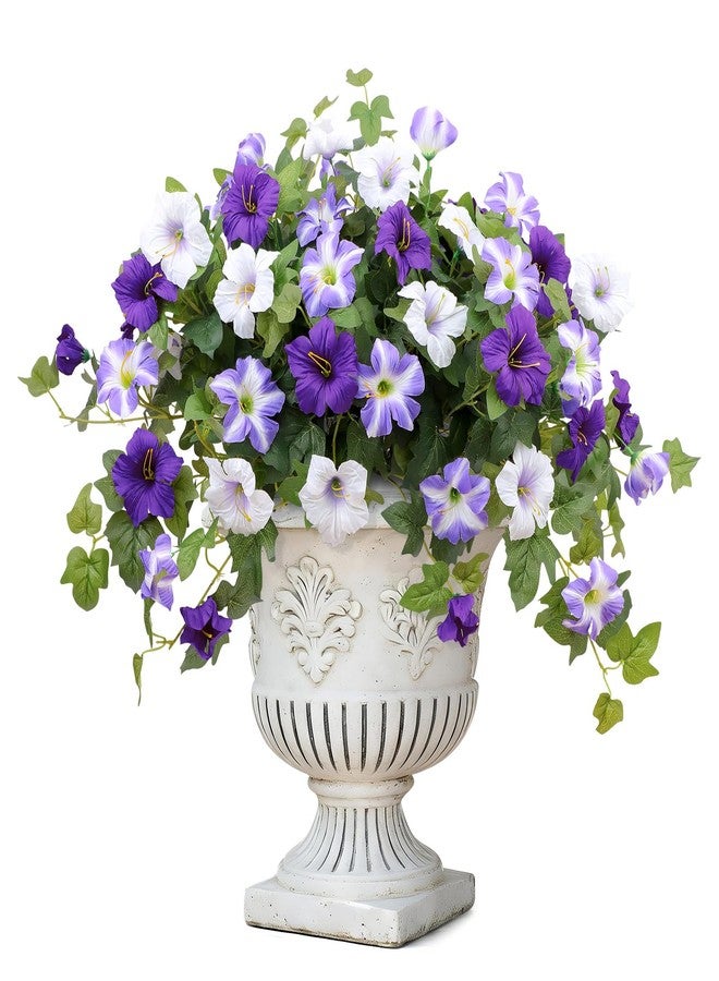WETRBWEH Artificial Flowers for Outdoors,2 PCS Purple Faux Morning Glory UV Resistant Silk Flowers for Outdoor Planters Garden Balcony Porch Decor Realistic Fake Flowers for Spring Decoration - Image 1