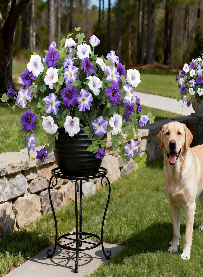 WETRBWEH Artificial Flowers for Outdoors,2 PCS Purple Faux Morning Glory UV Resistant Silk Flowers for Outdoor Planters Garden Balcony Porch Decor Realistic Fake Flowers for Spring Decoration - Image 3