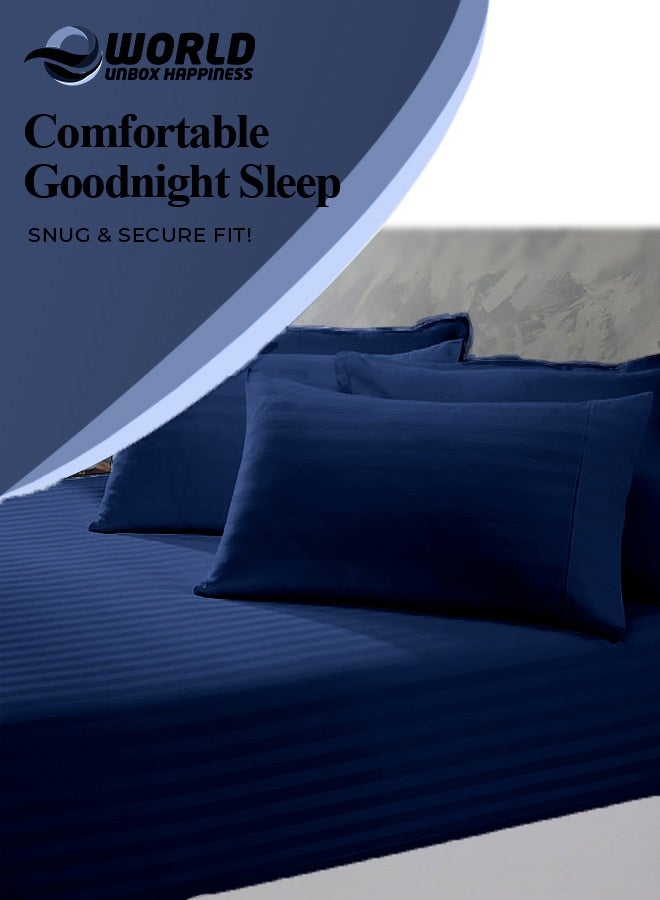 Eworld 3 Piece Luxury Navy Blue Striped Bed Sheet Set with 1 Deep Pocket Fitted Sheet and 2 Pillowcases for Hotel and Home Crafted from Ultra Soft and Breathable Microfiber for Year-Round Comfort, (Single/Double) - Image 4
