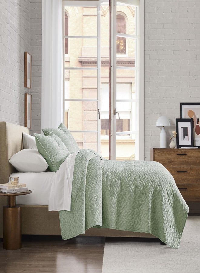 palassio Sage Green 100% Cotton Quilt King Size Bedding Sets with 2 Pillow Shams, Lightweight Textured Farmhouse Country Bedspread Soft Shabby Chic Patterned Coverlet for All Season, 3 Pieces - Image 3