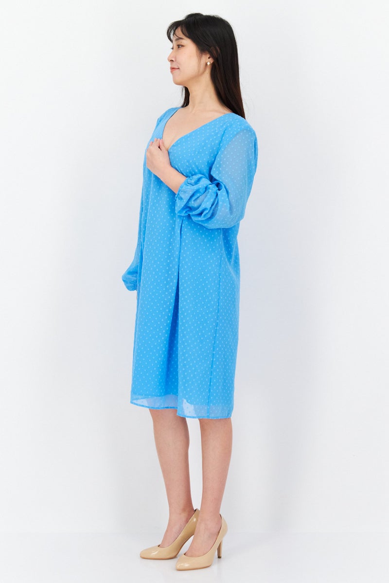 INC Women Textured Shift Dress, Blue - Image 3