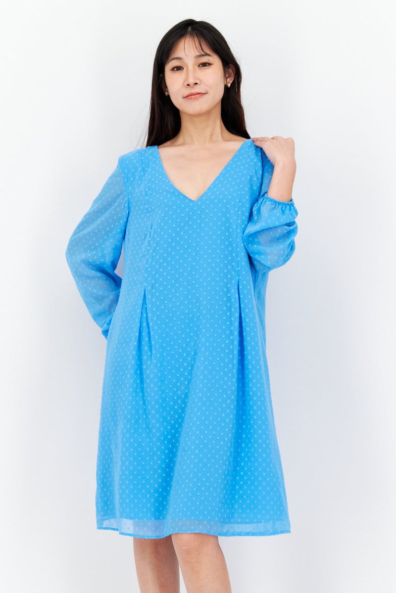 INC Women Textured Shift Dress, Blue - Image 1
