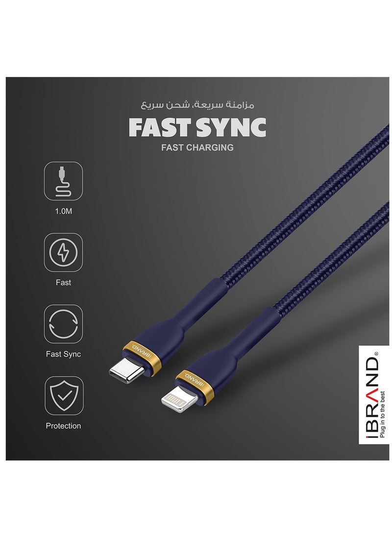 أي براند - iBRAND Power Delivry 20W كابل USB عالي السرعة من النوع C إلى Lightning 100 سم (أسود) - Image 1