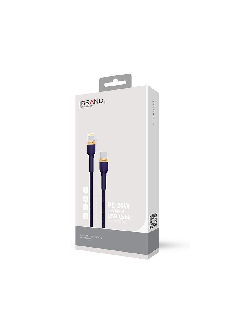 أي براند - iBRAND Power Delivry 20W كابل USB عالي السرعة من النوع C إلى Lightning 100 سم (أسود) - Image 1