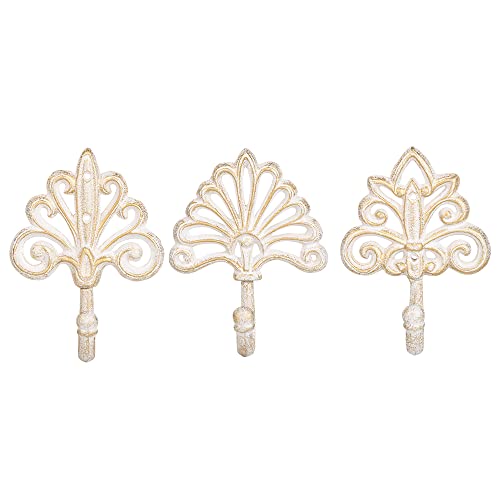 Sungmor Set of 3 Decorative Cast Iron Wall Hooks – Vintage Ornate Design with White Distressed Finish – Heavy Duty Rustic Wall Hangers for Entryway, Bathroom, Kitchen, or Bedroom Decor - Image 1