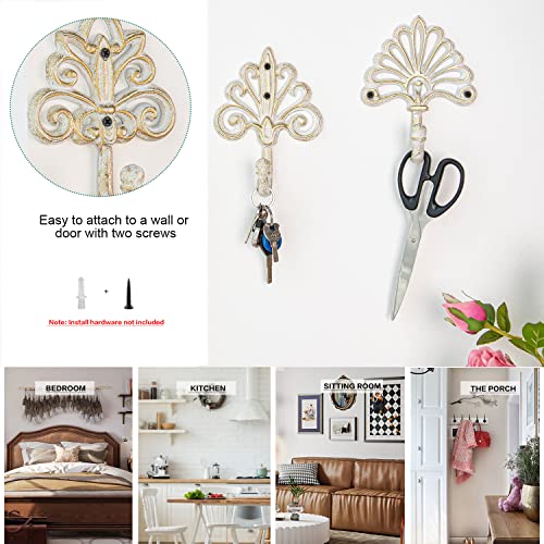 Sungmor Set of 3 Decorative Cast Iron Wall Hooks – Vintage Ornate Design with White Distressed Finish – Heavy Duty Rustic Wall Hangers for Entryway, Bathroom, Kitchen, or Bedroom Decor - Image 5