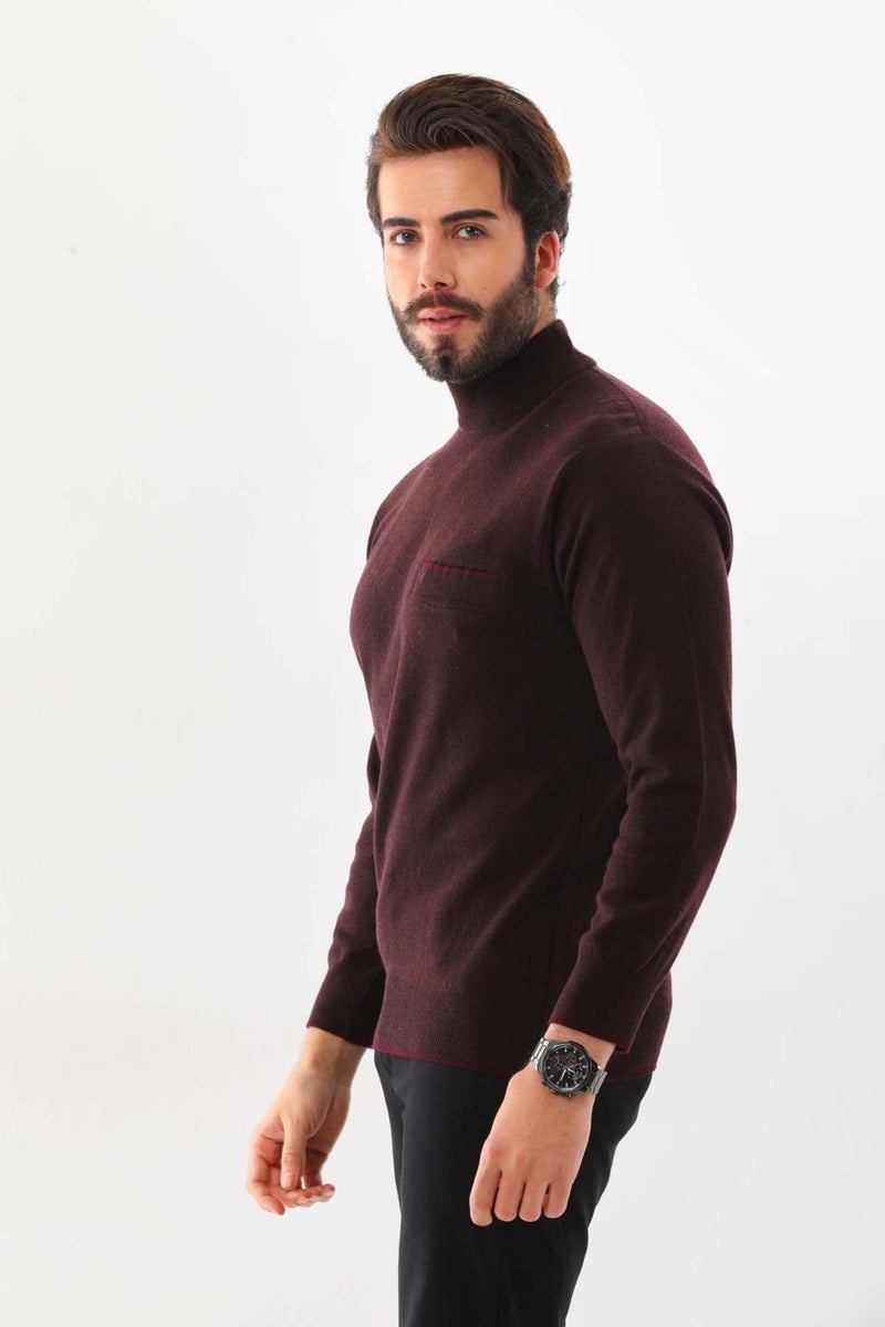 Sanfa Men's Half Turtleneck Pure Wool Sweater 2702 Claret Red  - Image 2