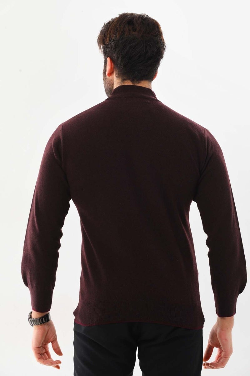 Sanfa Men's Half Turtleneck Pure Wool Sweater 2702 Claret Red  - Image 4