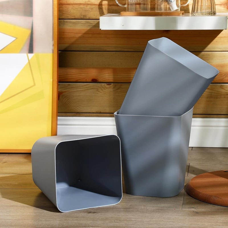 Hoolerry 9 Pieces Garbage Can 2 Gallon Small Trash Cans Bulk Bathroom Trash Bin Plastic Wastebasket Square for Bedroom Slim Bathroom Trashcan Small Container for Kitchen Office Home Rooms(Grey) - Image 5