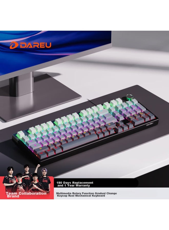 Daryo Dareu Ek815pro Mechanical Keyboard, Wired Gaming Keyboard With 98-key Layout, Multimedia K, Full Anti-ghosting, Backlit Gradient Keycaps, White And Cyan - Image 1