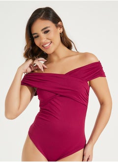 Styli Solid Off Shoulder Bodysuit with Wrap Detail  - Image 1