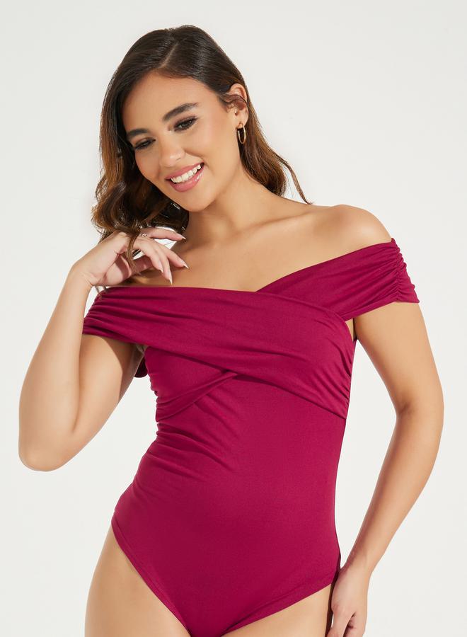 Styli Solid Off Shoulder Bodysuit with Wrap Detail - Image 1