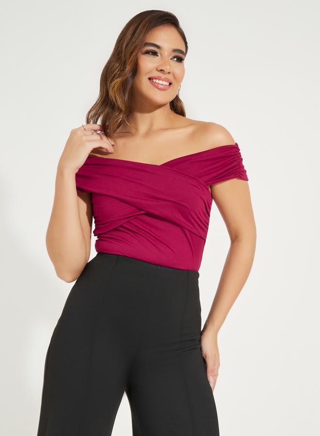 Styli Solid Off Shoulder Bodysuit with Wrap Detail - Image 3