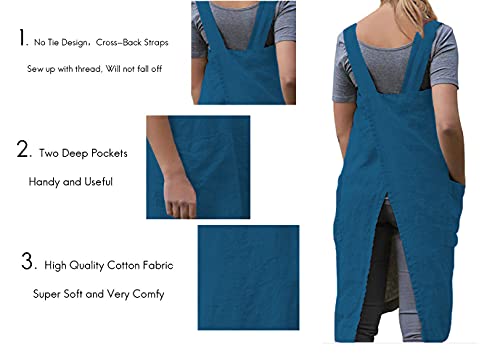 WROLEM Women's Cross Back Pinafore Apron with Large Pockets Home Kitchen, Restaurant, Coffee house,Cooking Gardening Works - Image 5