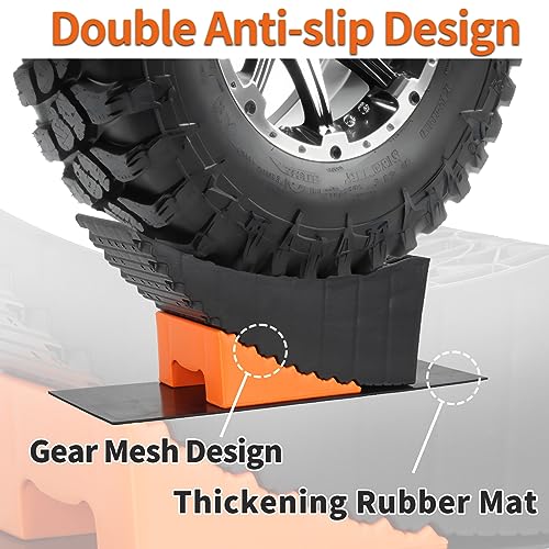 OULEME Raised Tire Change Ramp, Curved Leveling Blocks, for RV Camper Trailer Tire Lifts up to 6" with Wheel Chock, Rubber Pad, Dual Axle Tandem Wheel Aid (1 Pack) - Image 5