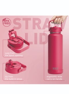 BEOLA 1200ml Water Bottle 18/8 Stainless Steel 304 Double Wall Insulated Thermos Bottle with a wide mouth, 2 lids included, Hot Cold Liquids Sports Bottle, 40oz Bottle (Raspberry)  - Image 3