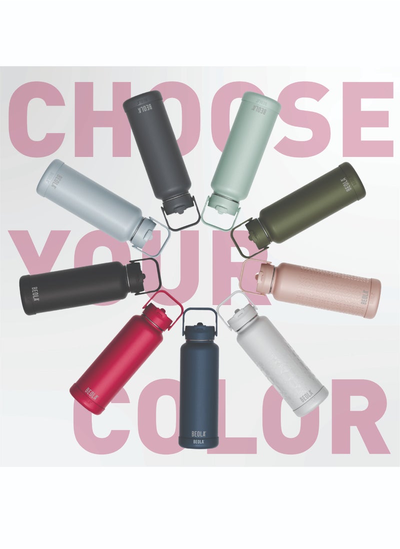 BEOLA 1200ml Water Bottle 18/8 Stainless Steel 304 Double Wall Insulated Thermos Bottle with a wide mouth, 2 lids included, Hot Cold Liquids Sports Bottle, 40oz Bottle (Raspberry)  - Image 5