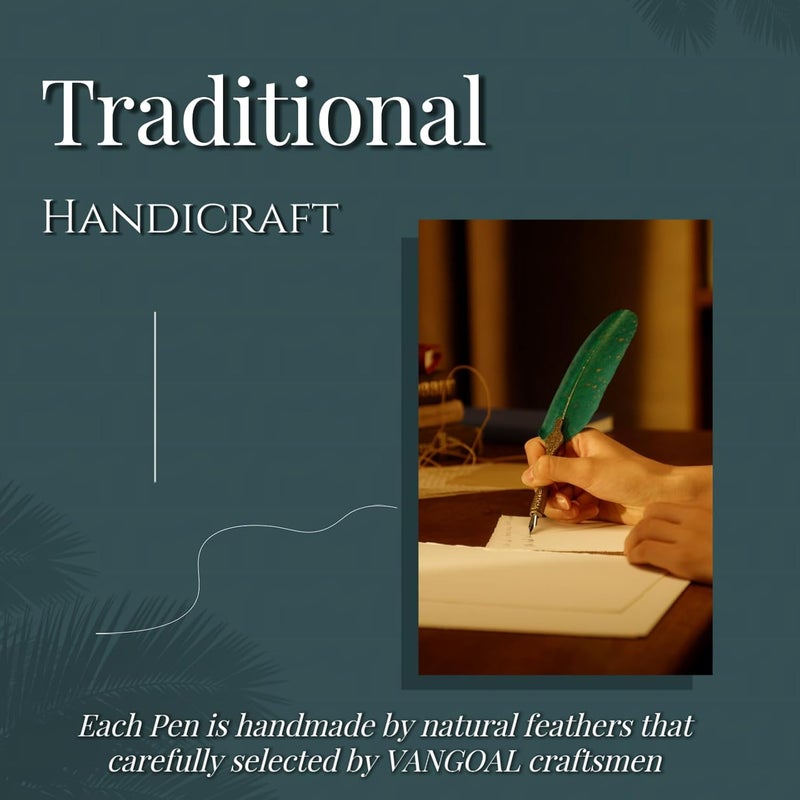 VANGOAL Vintage Carving Feather Pen Set, Glittering Quill Pen Set Antique Calligraphy Writing Dip Pen with Ink, 2 Replacement Nibs, Pen Stand Base, Luxury Vintage Signature Pen (Red) - Image 2