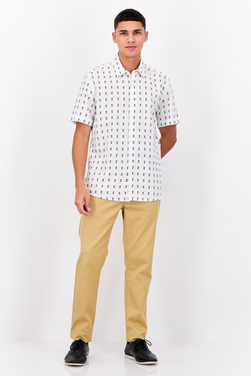 Peter Werth Men Regular Fit Short Sleeves Textured Casual Shirt, White - Image 4