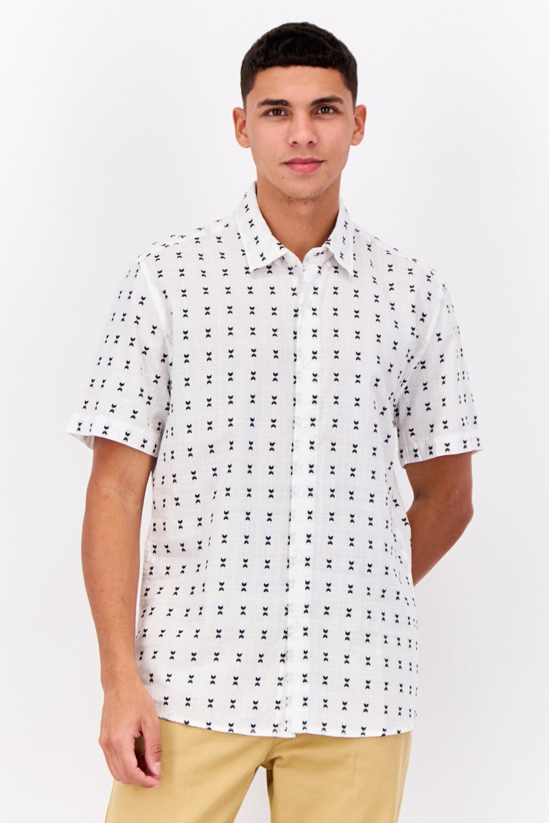 Peter Werth Men Regular Fit Short Sleeves Textured Casual Shirt, White - Image 1