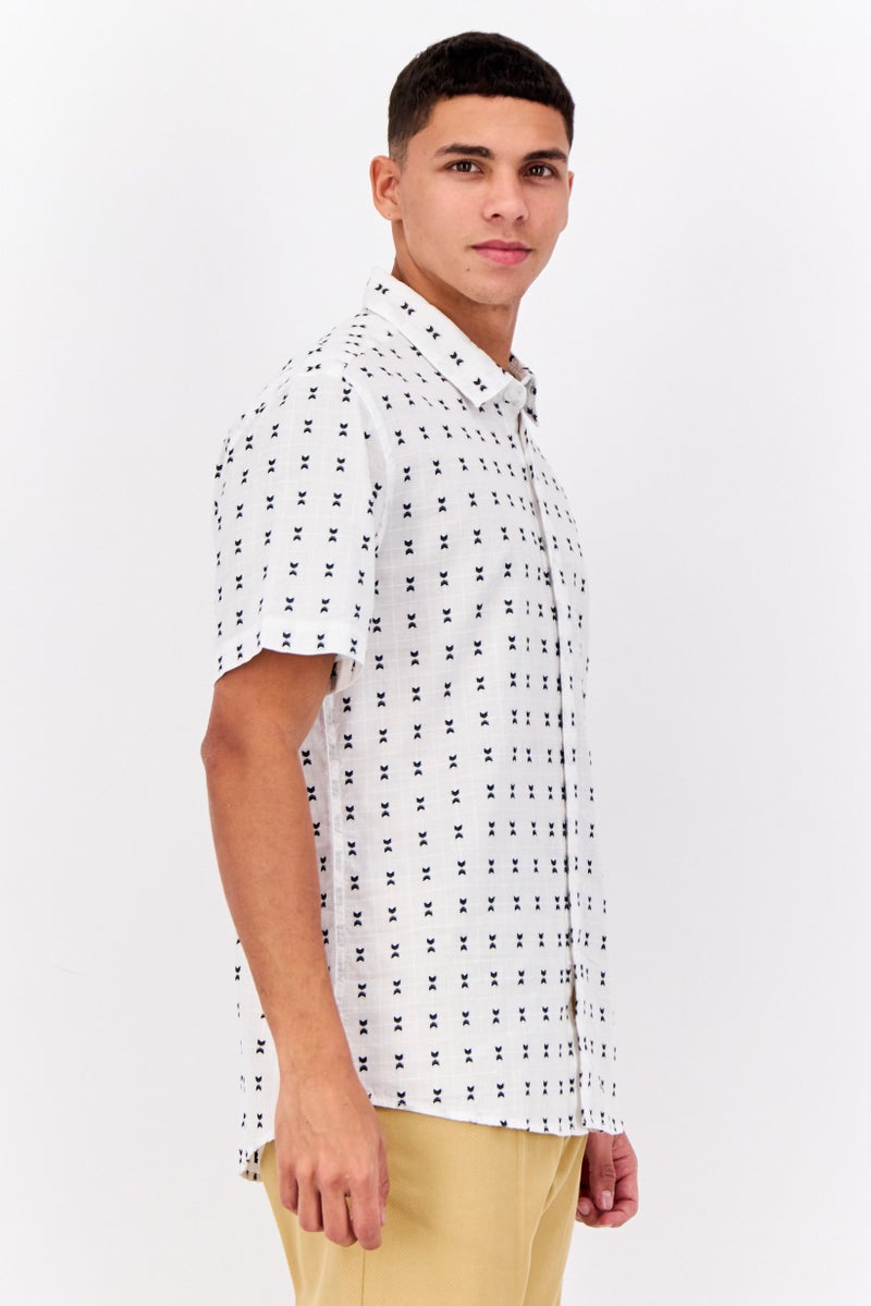 Peter Werth Men Regular Fit Short Sleeves Textured Casual Shirt, White - Image 4