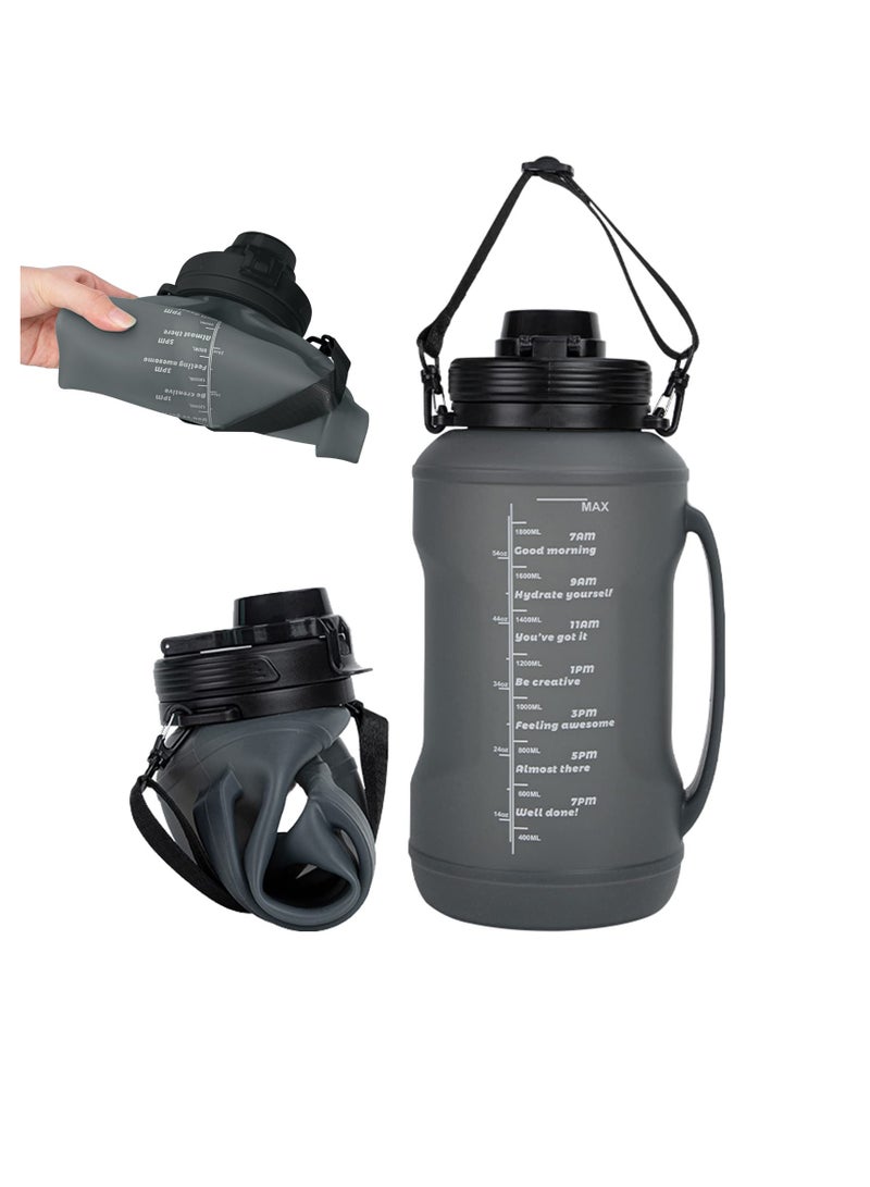 SYOSI Collapsible Water Bottle with Straw, 2L/64OZ Foldable Silicone Travel Water Bottle, 1Pcs Silicone Leak Proof Sports Bottle, Reusable Travel Water Bottles, for Traveling Sports Gym Camping for Outdoor - Image 1