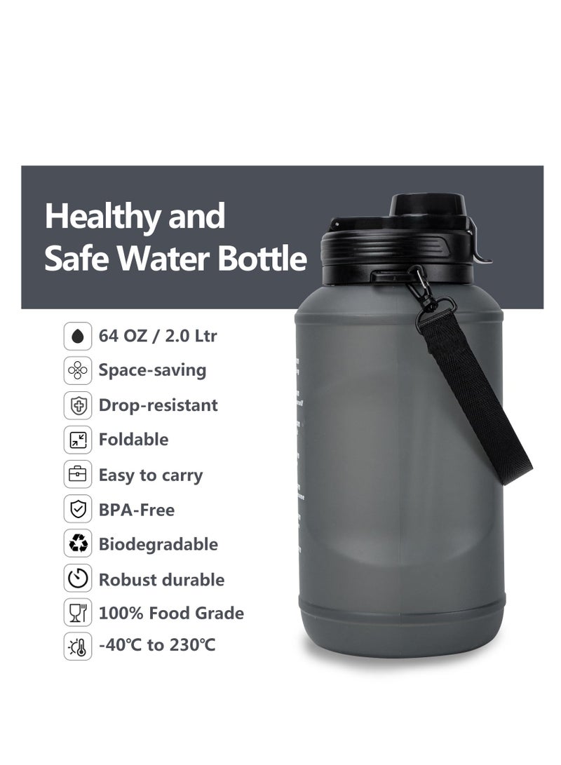 SYOSI Collapsible Water Bottle with Straw, 2L/64OZ Foldable Silicone Travel Water Bottle, 1Pcs Silicone Leak Proof Sports Bottle, Reusable Travel Water Bottles, for Traveling Sports Gym Camping for Outdoor - Image 3