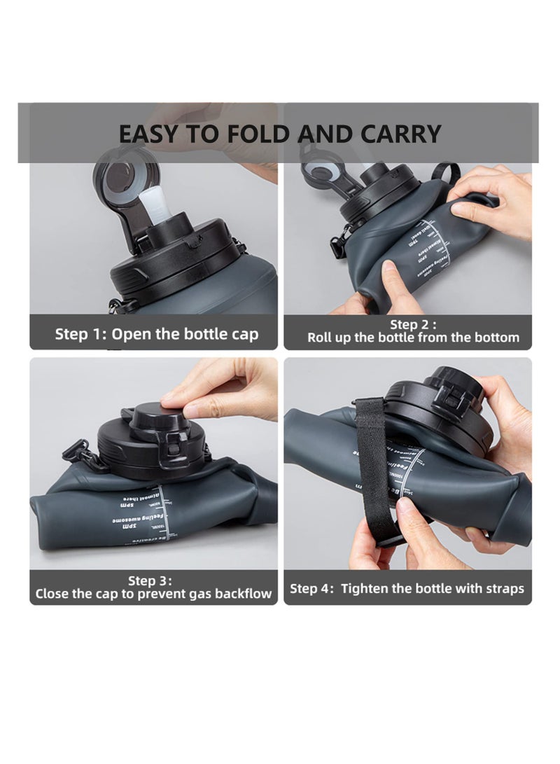 SYOSI Collapsible Water Bottle with Straw, 2L/64OZ Foldable Silicone Travel Water Bottle, 1Pcs Silicone Leak Proof Sports Bottle, Reusable Travel Water Bottles, for Traveling Sports Gym Camping for Outdoor - Image 4