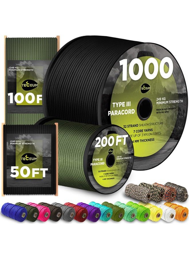 TECEUM Paracord Type III 550 Black - 30 m - 4 mm - Tactical Rope - Outdoor Paracord - For Camping & Hiking - EDC Parachute Cord - Robust Survival Rope (100 ft) 016 - Image 1