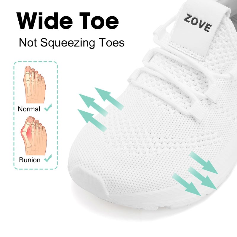 ZOVE Wide Toe Box Shoes Women Extra Wide Width Sneakers Ultra Light Road Running Shoes Non-Slip Tennis Sneakers Breathable Walking Athletic 8803 White 38 - Image 3