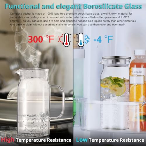 Bivvclaz 1.2 Liter 40 oz Small Glass Pitcher with Lid and Handle, Glass Carafe for Hot/Cold Water, Iced Tea Jug for Coffee, Juice and Homemade Beverage - Image 5