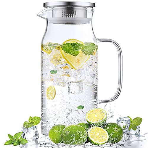 Bivvclaz 1.2 Liter 40 oz Small Glass Pitcher with Lid and Handle, Glass Carafe for Hot/Cold Water, Iced Tea Jug for Coffee, Juice and Homemade Beverage - Image 1