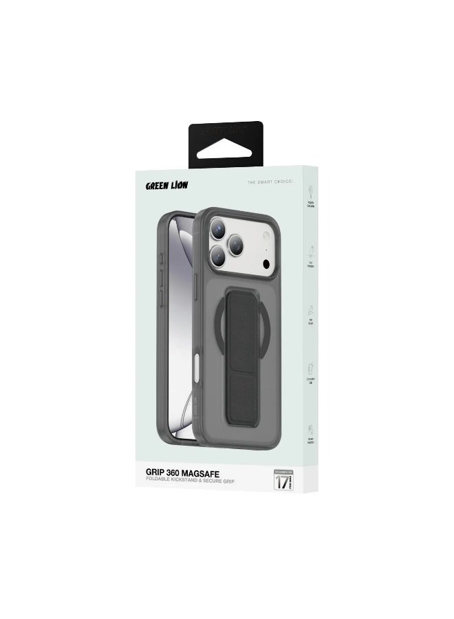 GREEN LION iPhone 17 Pro MagSafe Case GRIP 360 Back Cover / Leather Grip Strap / Foldable Stand / Strong Magnets / Drop Protection / Camera Protection / Scratch Resistant - Black Titanium - Image 3